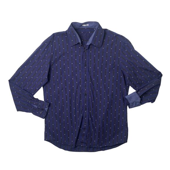 Bugatchi Shirt Men L Large Navy Black Shaped Fit Long Sleeve Button Up Flip Cuff - Picture 1 of 10